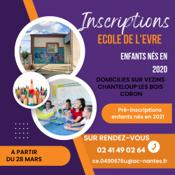 École de l’Èvre – Inscriptions scolaires 2023 / 2024